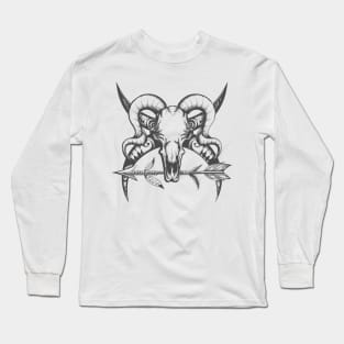 Bull Skull and Indian Arrow Monochrome Tattoo Long Sleeve T-Shirt